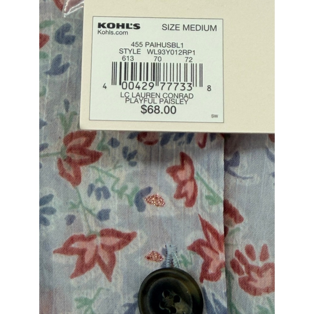 LC Lauren Conrad Playful Paisley Midi Dress Blue Pink Floral Cottagecore Medium - Picture 6 of 16